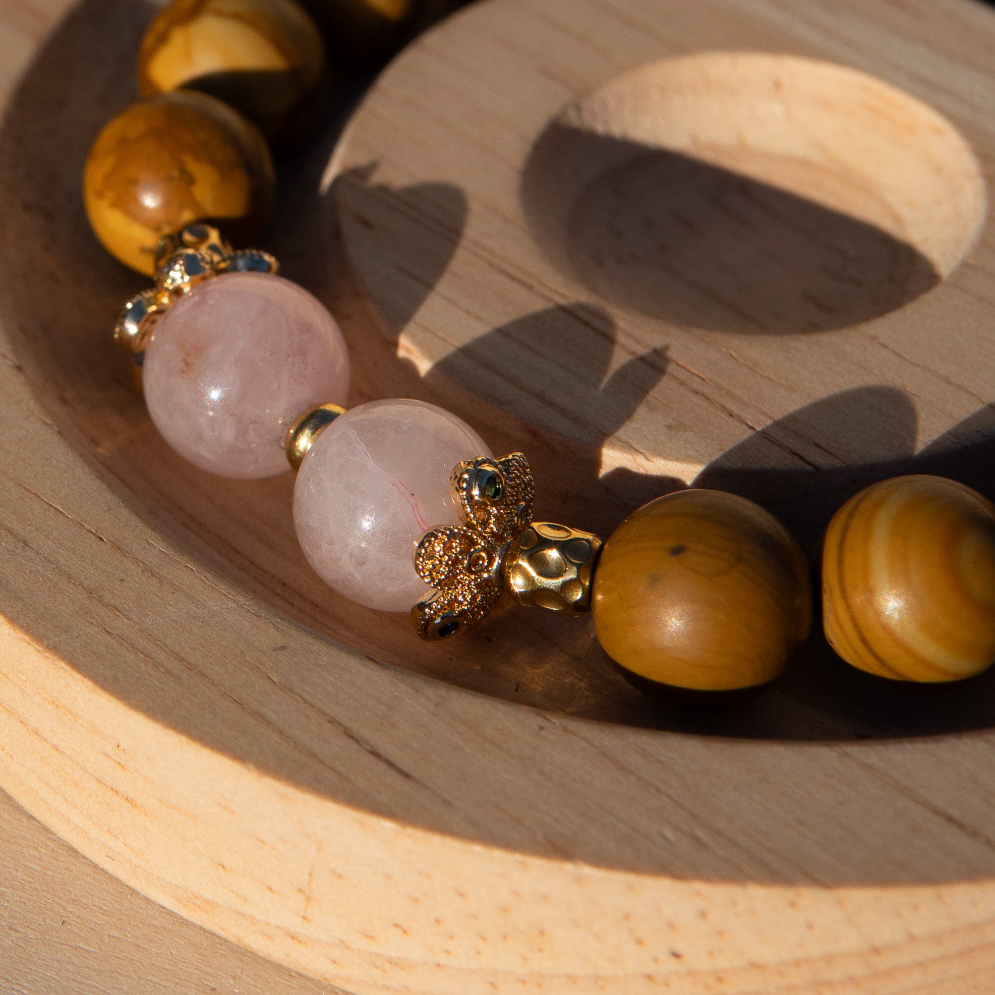 Forest Healer Bracelet: Wood Lace Stone, Crystal & 18K Gold-Plate